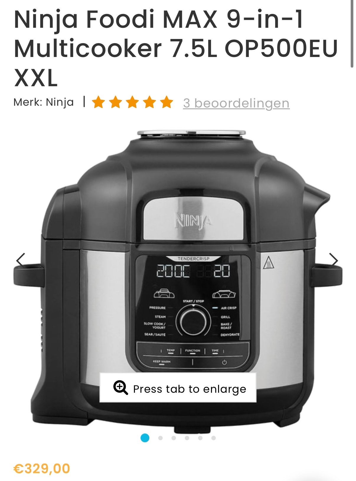 Ninja Foodi MAX 9-in-1 Multicooker 7.5L OP500 EU XXL, Ophalen, Minder dan 45 cm, Overige merken, Minder dan 45 cm