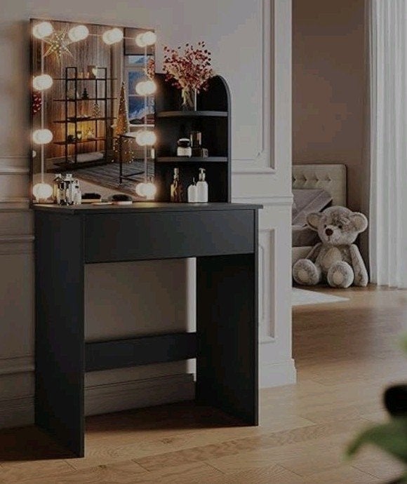 NIEUW IN DOOS kaptafel zwart + spiegel - ZONDER verlichting, Ophalen, 100 tot 150 cm, Nieuw, 50 tot 100 cm
