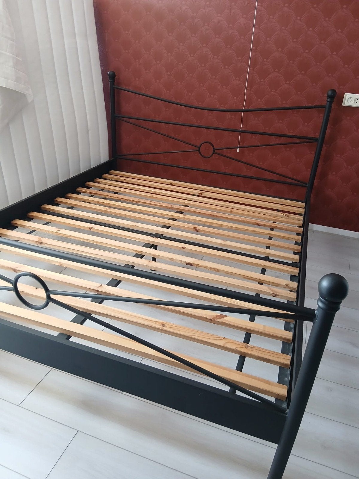 Zwart metalen tweepersoonsbed met lattenbodem, Ophalen, Gebruikt, Klassiek, Industrieel, Zwart