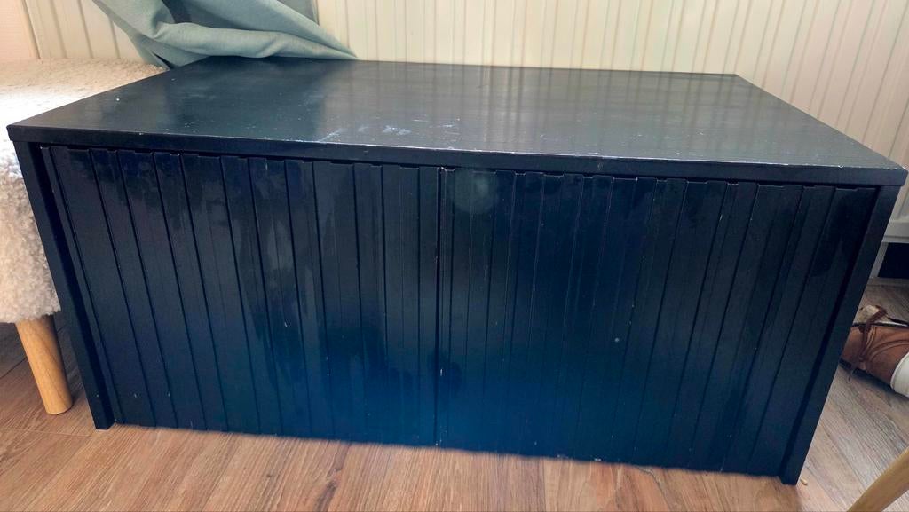 Woood gravure opberg bank kist met 2 lades, Ophalen, Gebruikt, 50 tot 100 cm, Minder dan 100 cm