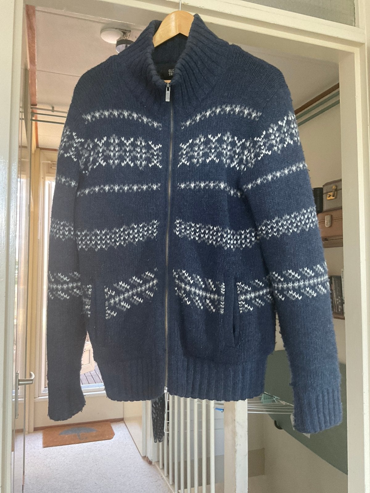 Warm gebreid vest met rits en teddy voering - Maat M, Ophalen, Gedragen, Maat 52/54 (L), Blauw