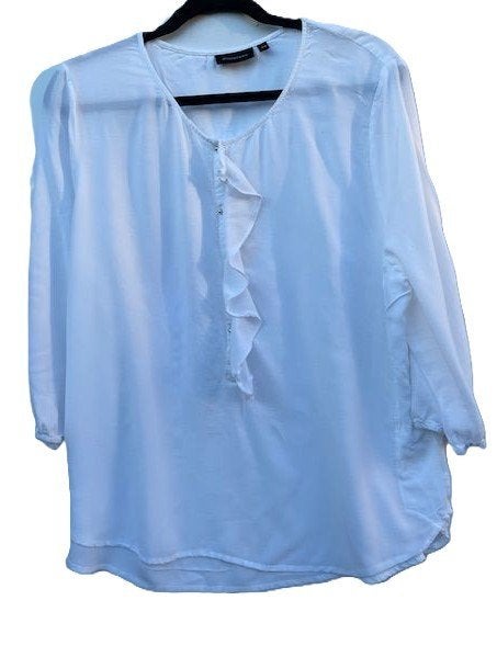 ZGAN Witteveen witte tuniek met ronde hals en froezel, mt 44, Verzenden, Wit, Maat 42/44 (L), Zo goed als nieuw