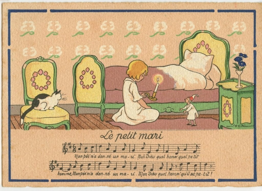 ansichtkaart kinderen 'Le petit mari' Les Rondes Enfantines, Verzenden, 1940 tot 1960, Ongelopen, Kinderen