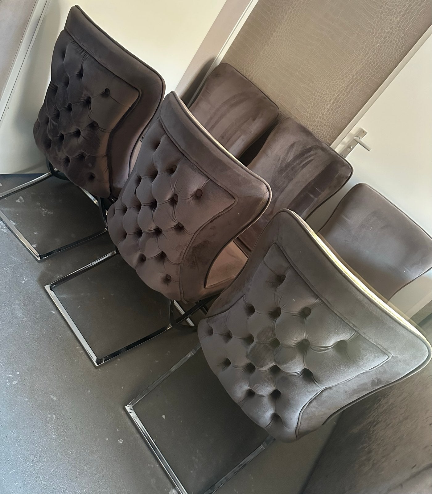 Eric kuster style - 6 luxe eetkamerstoelen - bruin velours, Ophalen, Gebruikt, Bruin, Stof