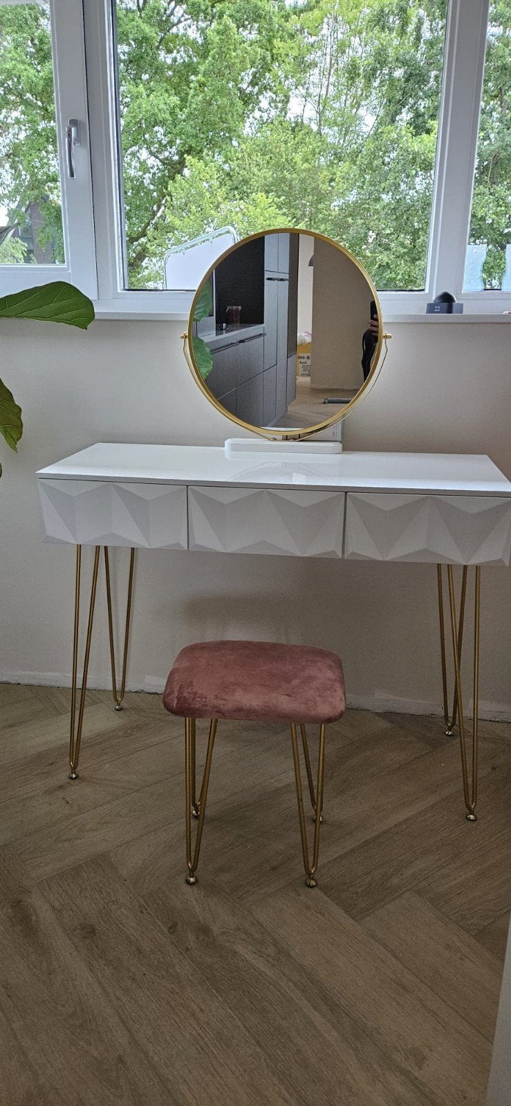 Kaptafel met spiegel en krukje, Ophalen, Gebruikt, 100 tot 150 cm, Minder dan 100 cm