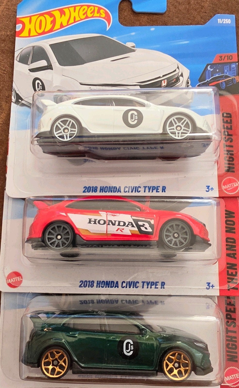 Hot Wheels 2018 Honda Civic Type R Set (3 stuks), Ophalen of Verzenden, Nieuw, Auto