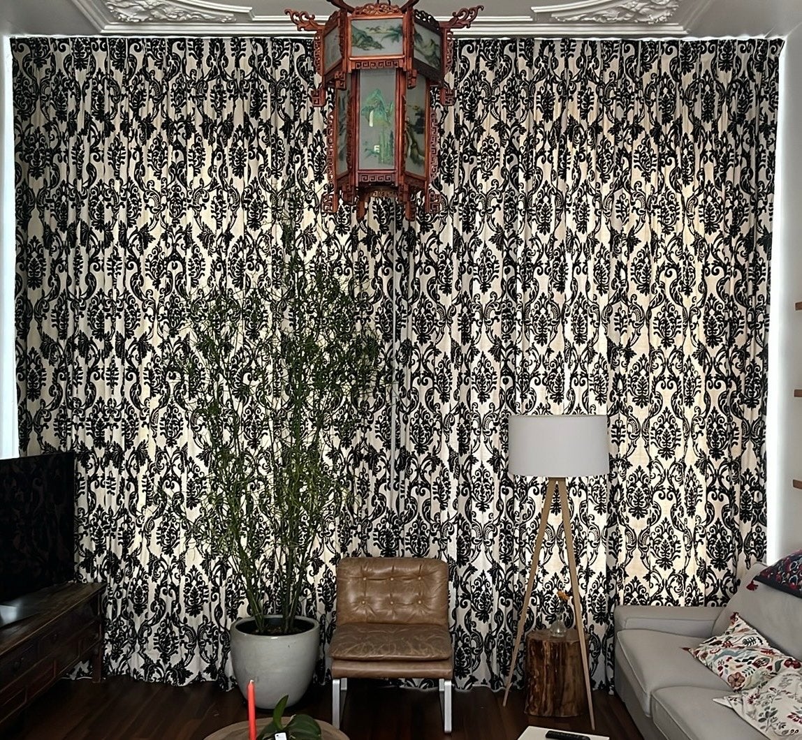 Luxe Gordijnen Zwart-Wit Barok Patroon, Ophalen, Gebruikt, 200 cm of meer, Wit