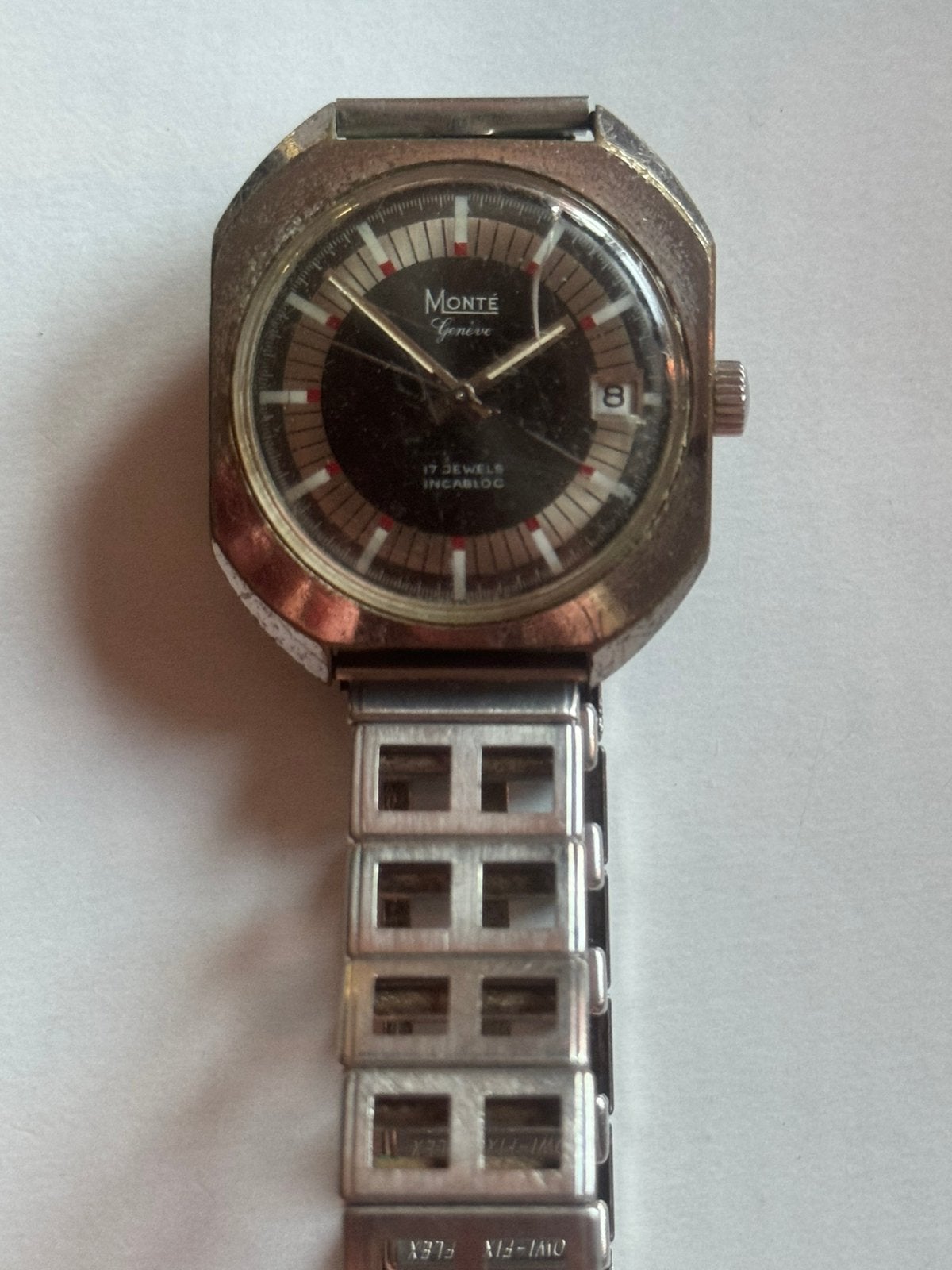 Vintage Monté Genève mechanisch horloge – 17 Jewels Incabloc, Ophalen of Verzenden, Gebruikt