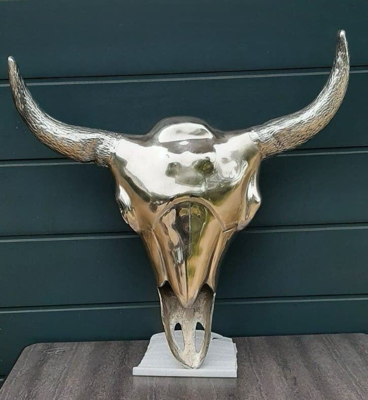 Buffel Schedel, Ophalen, Metaal, Wandsculptuur, Zilver