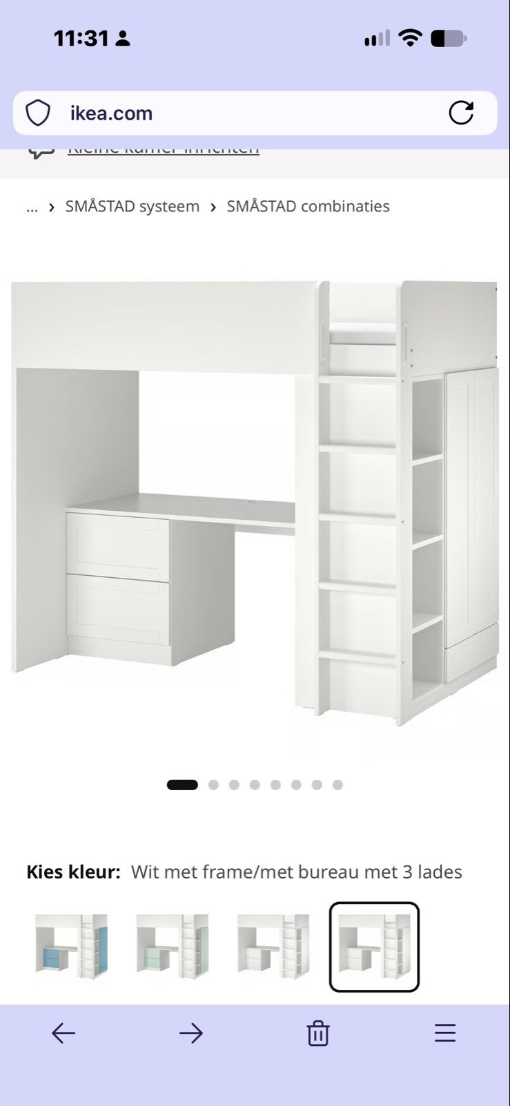 IKEA SMÅSTAD Hoogslaper met bureau en opbergruimte, Ophalen, Eenpersoons, Zo goed als nieuw, 200 cm