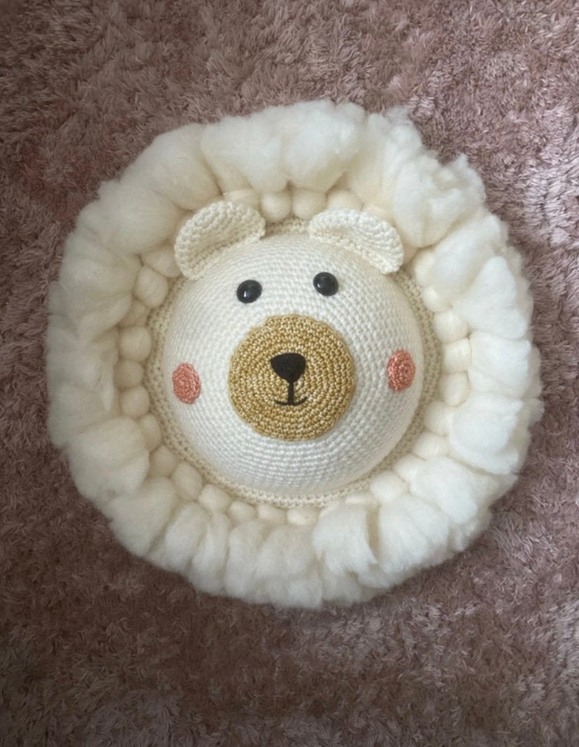 Gehaakte beer wanddecoratie babykamer 35cm, Beige, Ophalen of Verzenden, Nieuw, Wanddecoratie