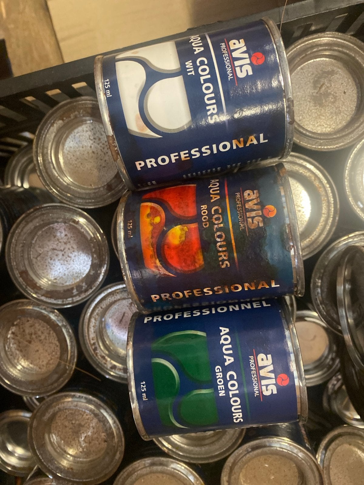 Restpartij 180x Avis Aqua Colours verf 125ml - Nieuw, Ophalen, Onbekend, Nieuw, Verf