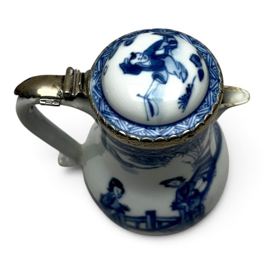 Chinese melkkan met deksel + zilveren montuur [ Kangxi ], Ophalen of Verzenden