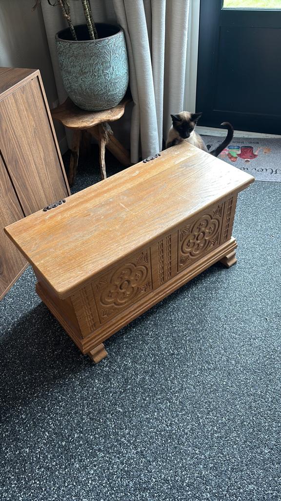 Eijenhouten dekenkist, Ophalen, Gebruikt, 50 tot 100 cm, Eikenhout