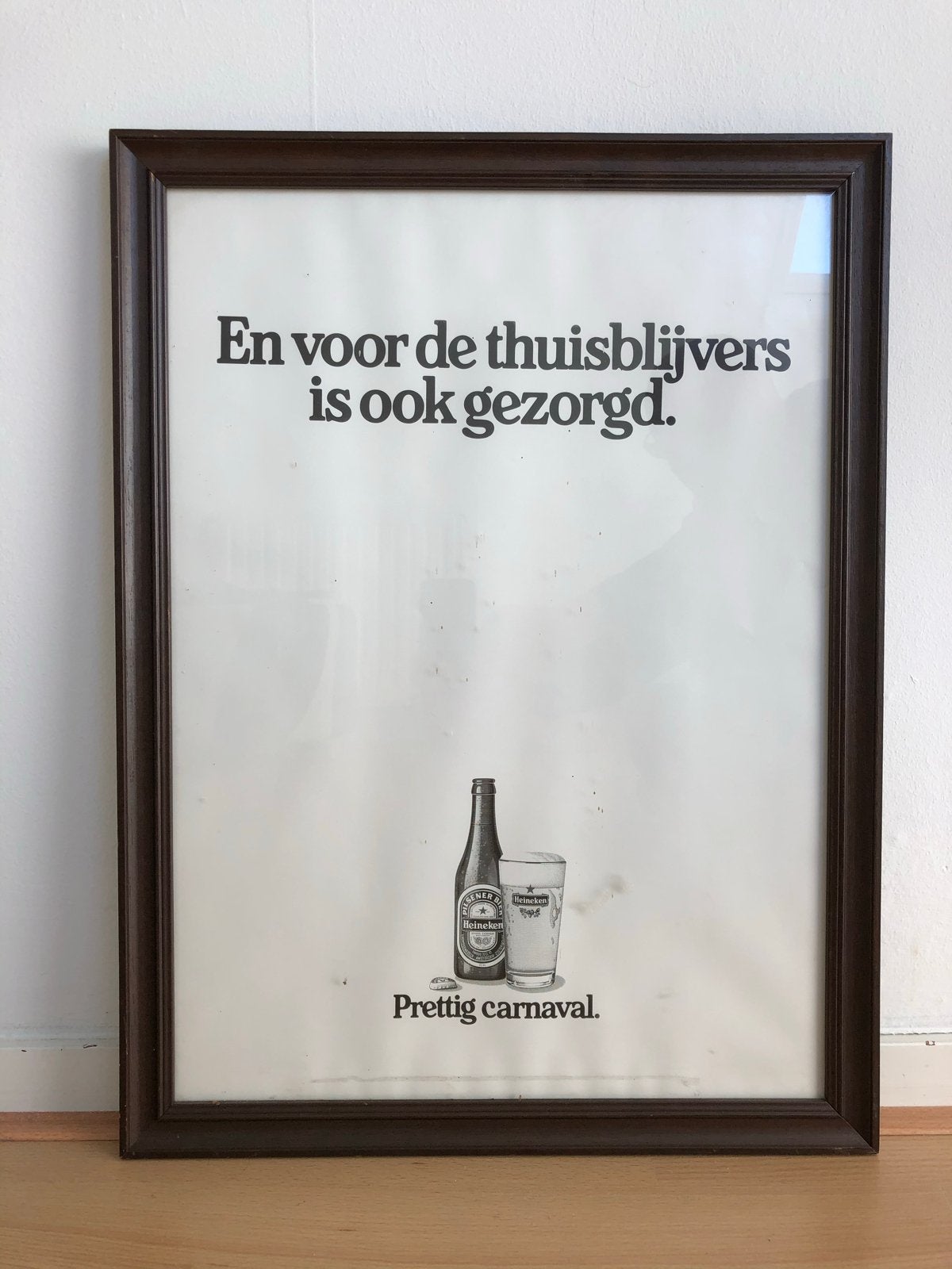 Vintage Heineken Carnaval Poster in lijst, Ophalen of Verzenden, Gebruikt, Reclamebord