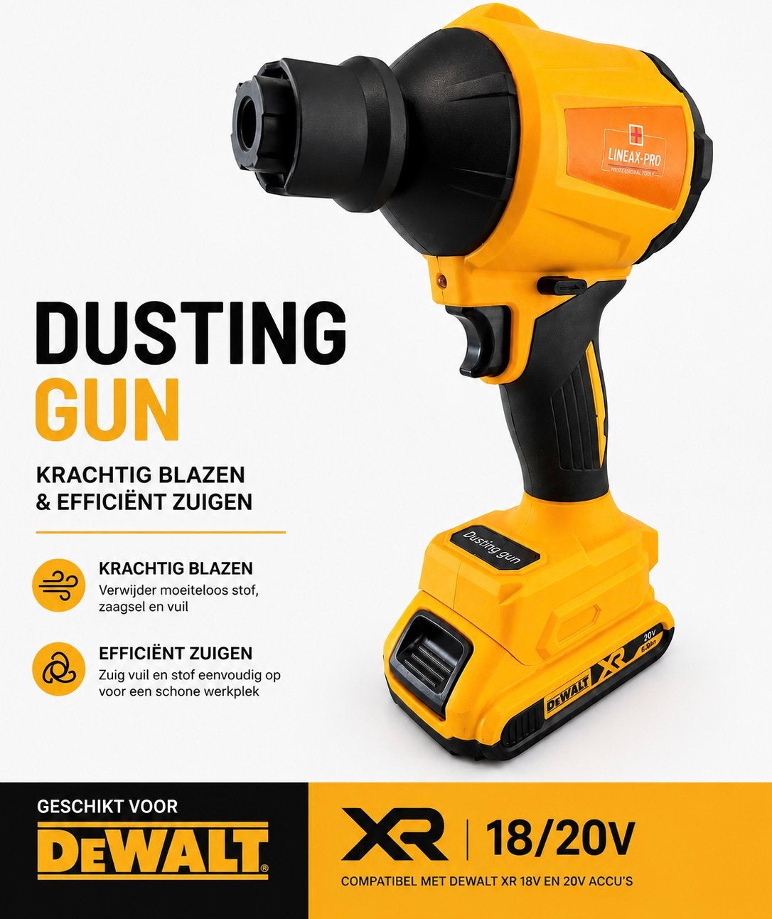 Dusting Gun – Geschikt voor DeWalt XR 18/20V Accu’s, NL, Overige typen, Nieuw, Ophalen of Verzenden