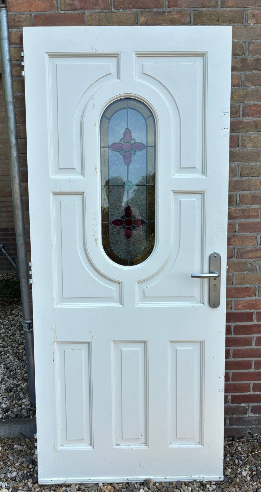 Voordeur met glas in lood, linksdraaiend, 86,5x200,5 cm, Gebruikt, 80 tot 100 cm, Ophalen of Verzenden, Buitendeur