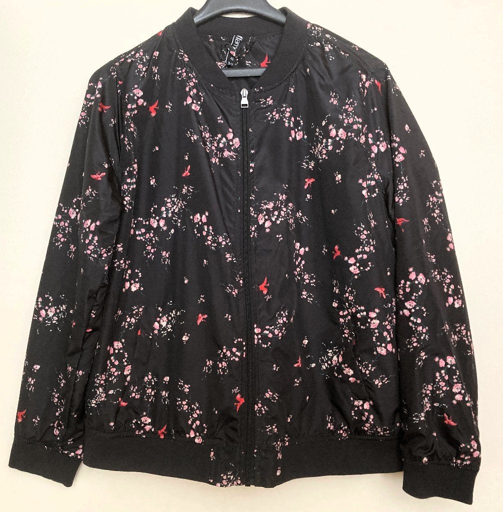 Zwarte bomber jack met bloemenprint - Flame - mt 46, Flame, Zwart, Maat 46/48 (XL) of groter, Nieuw