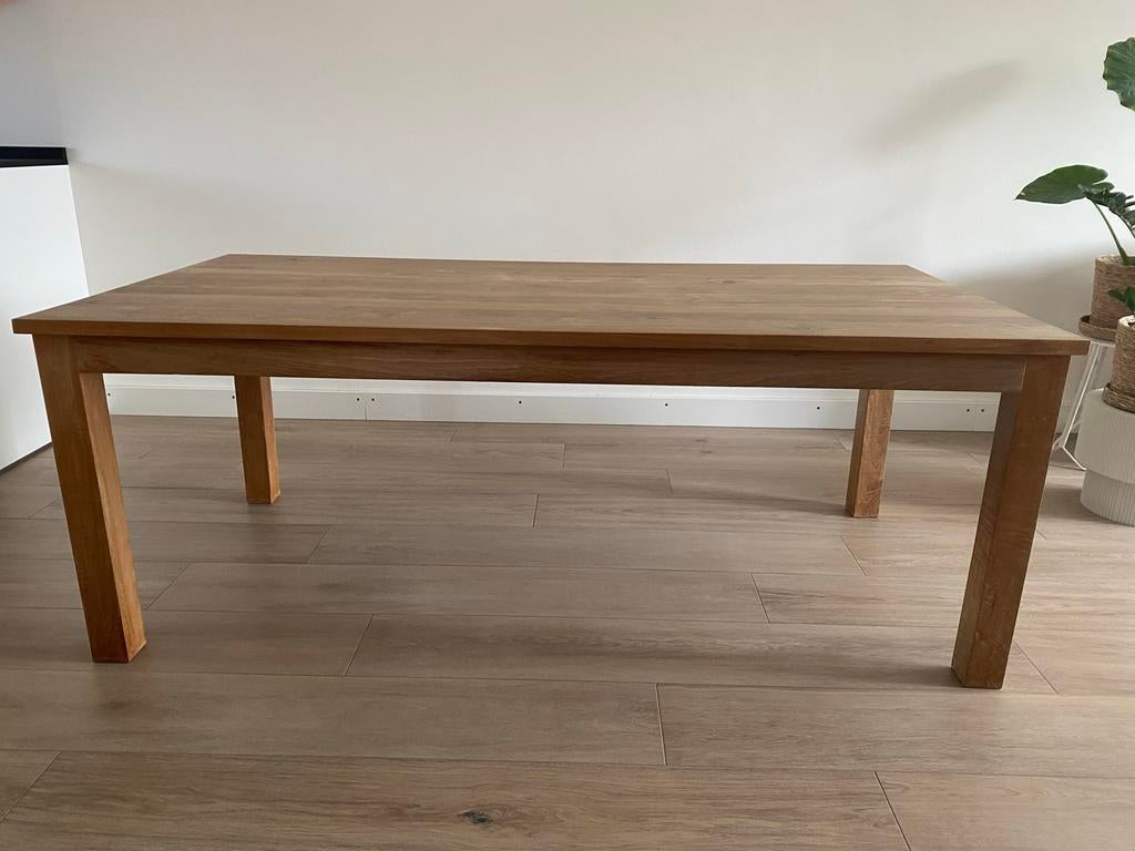 Massieve teakhouten eettafel van oude bielzen (1x2m), Ophalen, Gebruikt, Teakhout, 50 tot 100 cm