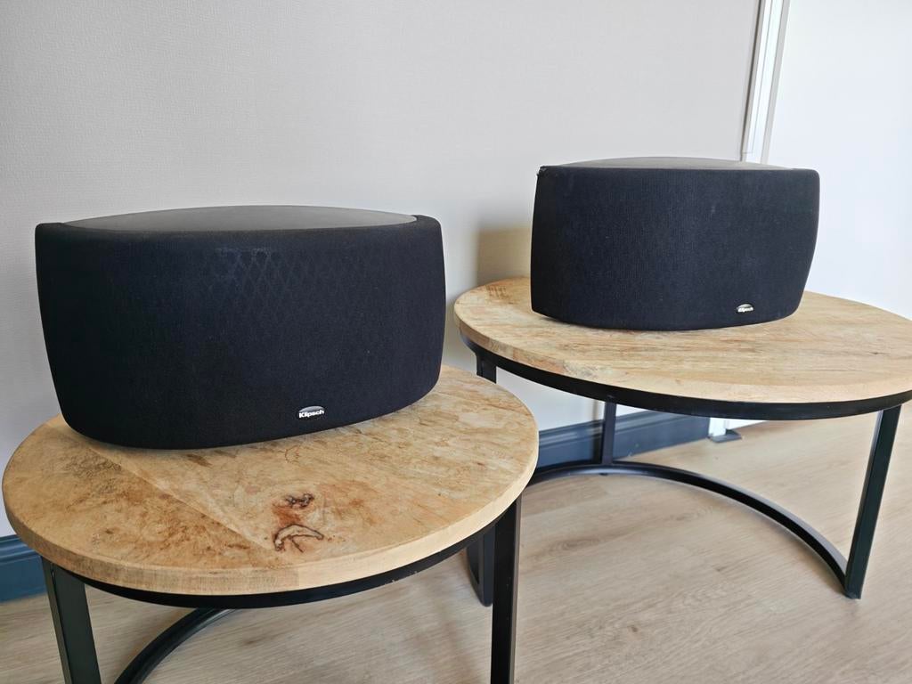Klipsch Synergy S-20 Surround Speakers – Zwart – Set van 2, Ophalen of Verzenden, Gebruikt, 60 tot 120 watt, Surroundset zonder subwoofer