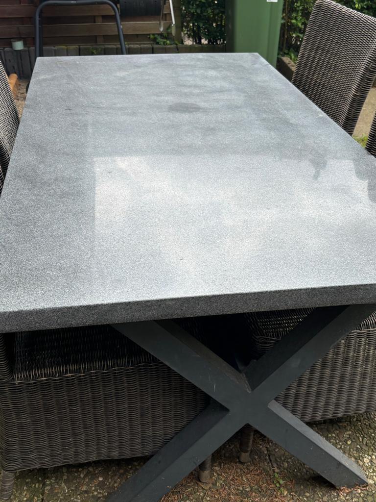 Natuurstenen Buitentafel met Metalen Onderstel, Tuin en Terras, Tuintafels, Ophalen, Gebruikt, Rechthoekig, Metaal