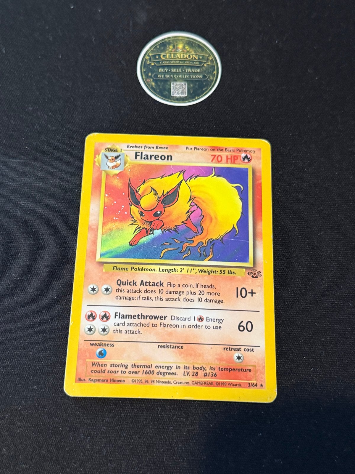 Pokémon Flareon Jungle Set 3/64 Holo Rare Vintage Kaart, Hobby en Vrije tijd, Ophalen of Verzenden, Gebruikt, Losse kaart, Foil