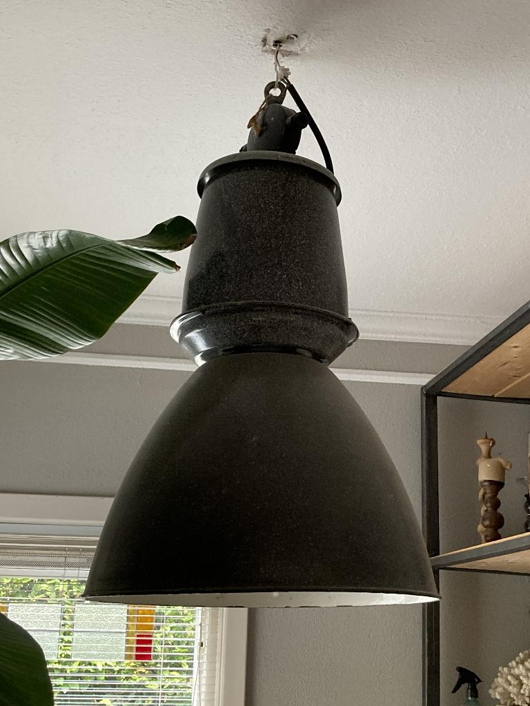 Vintage Industriële Hanglamp - Zwart Metaal, Ophalen, Gebruikt, Metaal, Industrieel