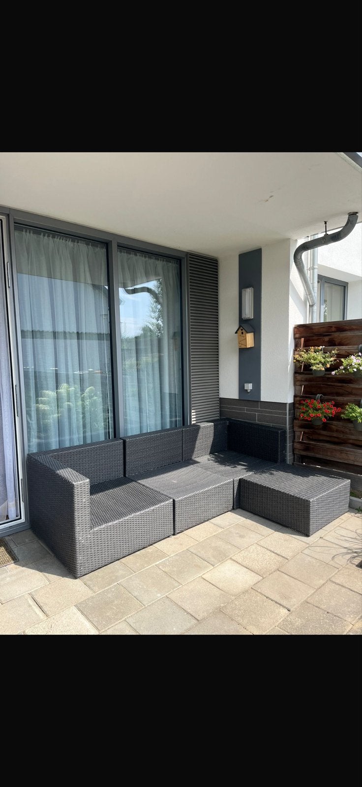 Wicker loungeset met kussens en bijzettafel, Tuin en Terras, Ophalen, 4 zitplaatsen, Gebruikt, Loungeset