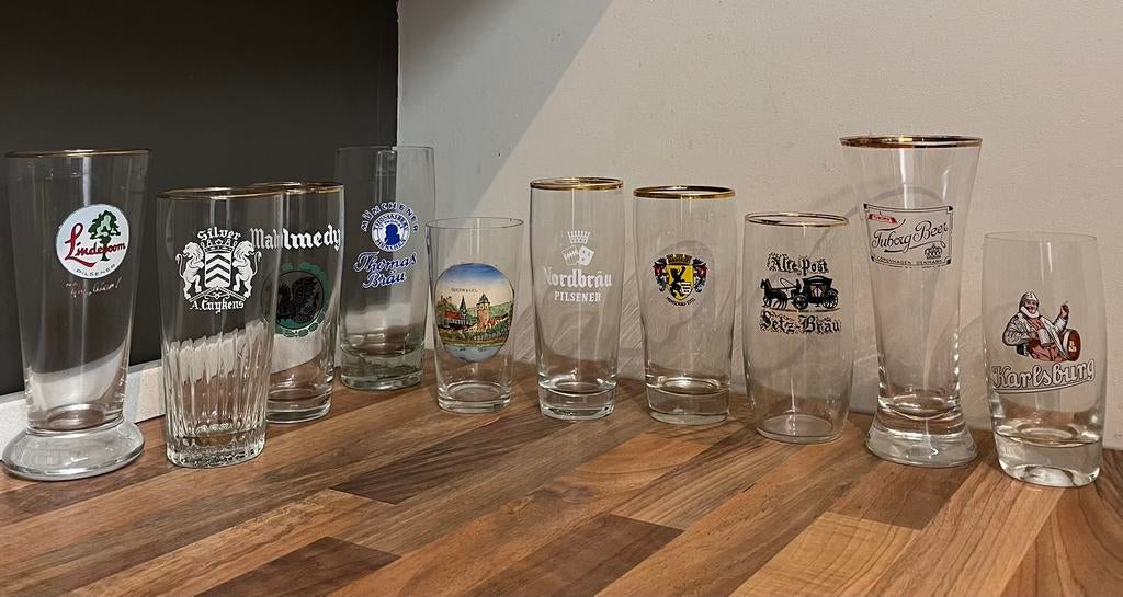 10x Vintage bierglazen, Ophalen of Verzenden, Zo goed als nieuw, Bierglas