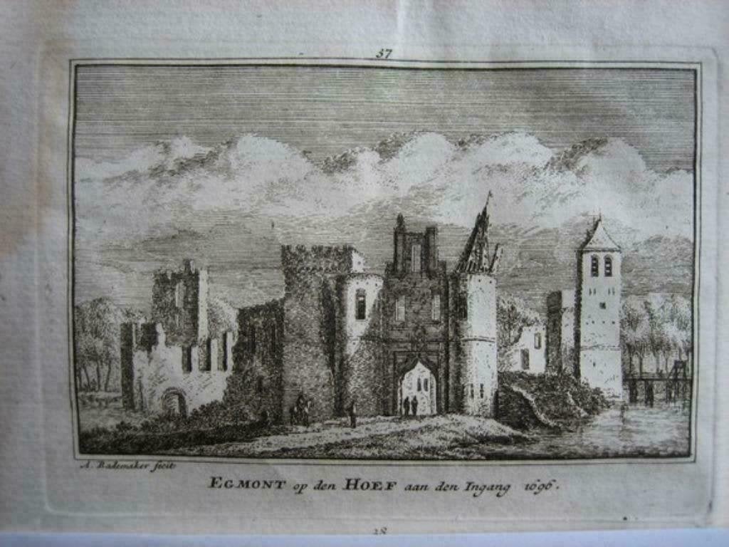 037 / Egmond op de Hoef Kopergravure  18e Eeuw, Antiek en Kunst, Kunst | Etsen en Gravures, Ophalen of Verzenden