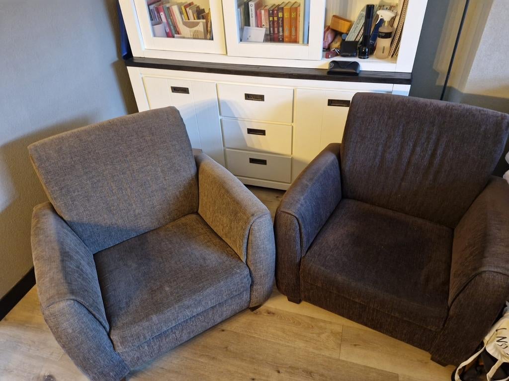 Twee bruine fauteuils, Huis en Inrichting, Fauteuils, Ophalen, Minder dan 50 cm, Gebruikt, Minder dan 75 cm