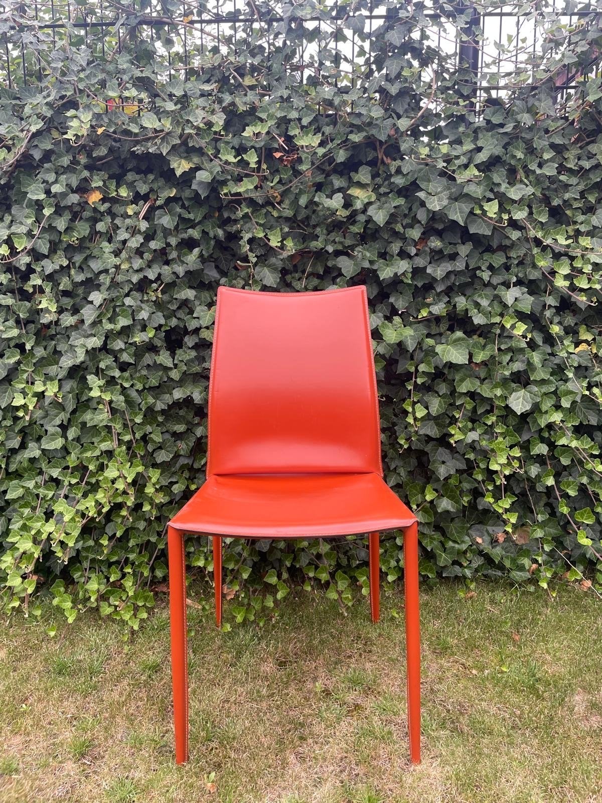 4 Design Eetkamerstoelen | Echt Leer | Rosso Bulgaro, Ophalen, Gebruikt, Leer, Vier