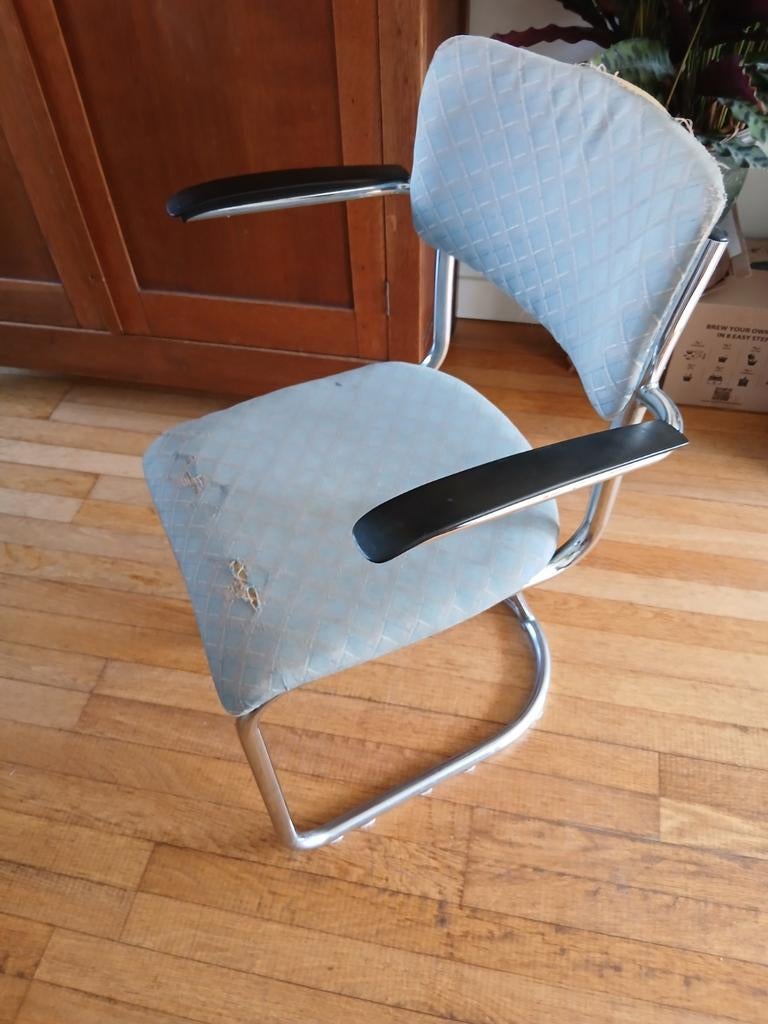 Unieke Gispen De Wit chromen buisframe stoel jaren 40 50 60, Huis en Inrichting, Ophalen, Gebruikt, Gispen de Wit chroom zwevend buisframe