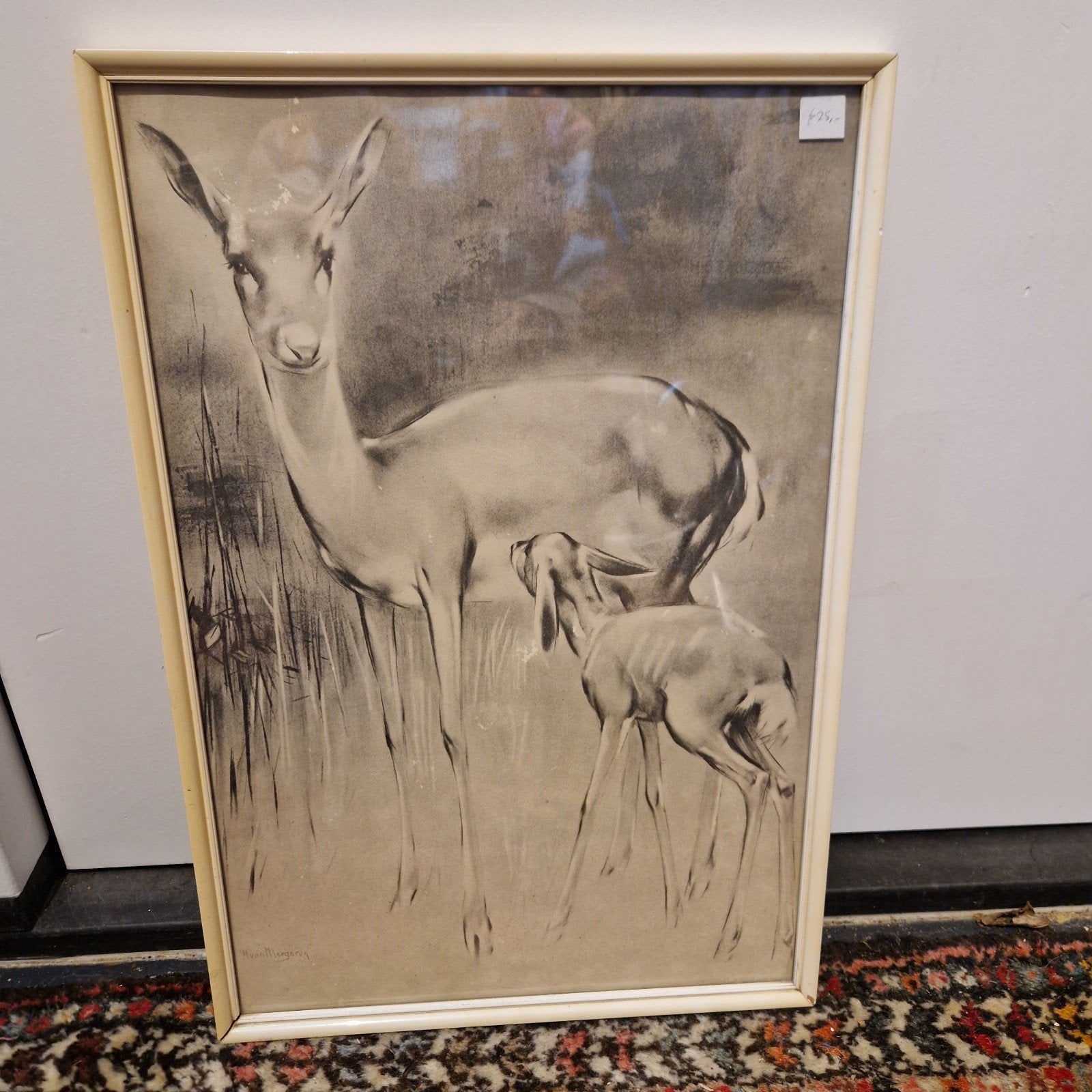 H. van Meegeren - Hert met kalf - Litho/Druk, Antiek en Kunst, Ophalen of Verzenden