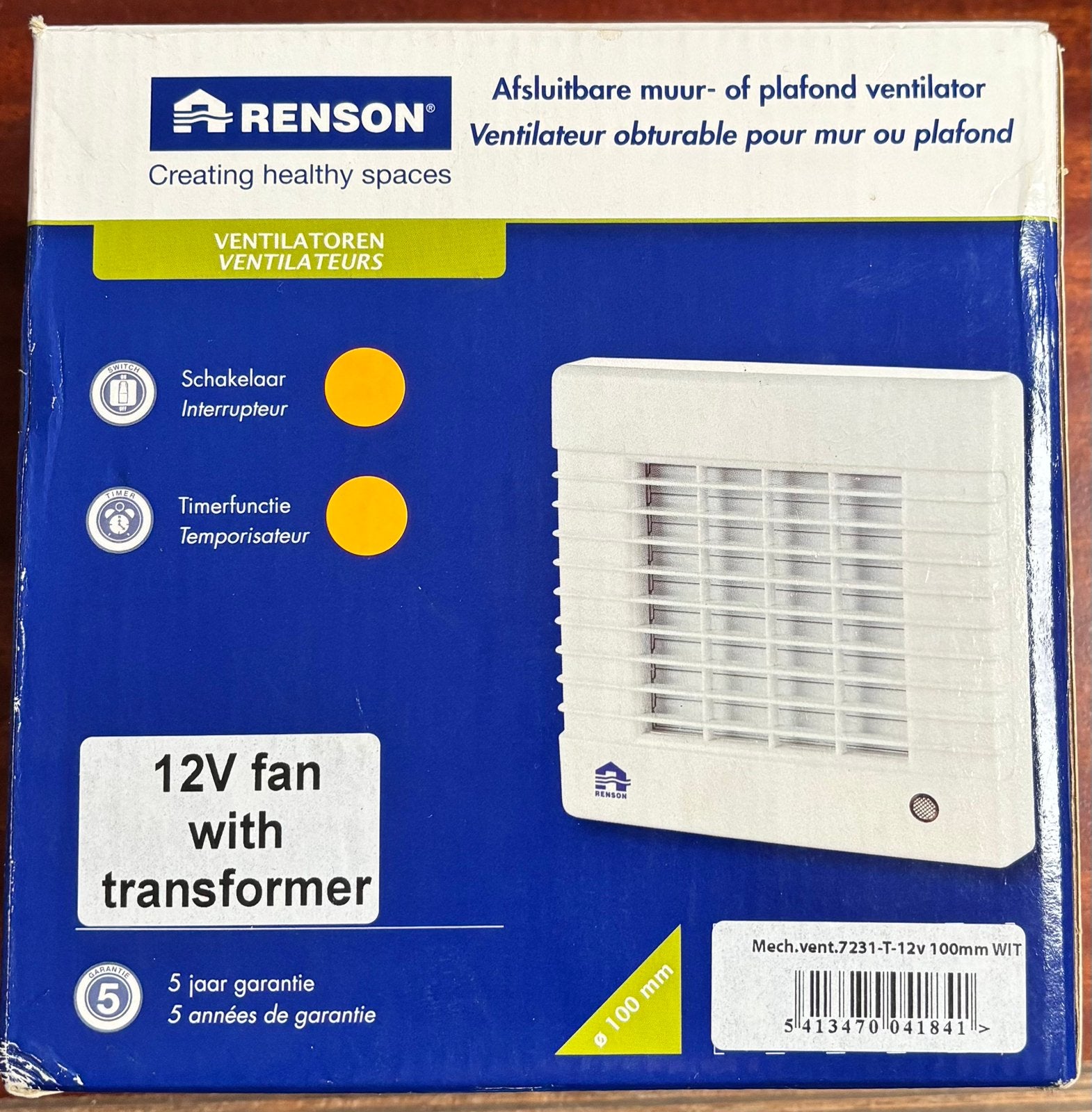Nieuw Renson 12V Badkamerventilator met Timer Ø100mm, Ophalen of Verzenden, Nieuw, Ventilator