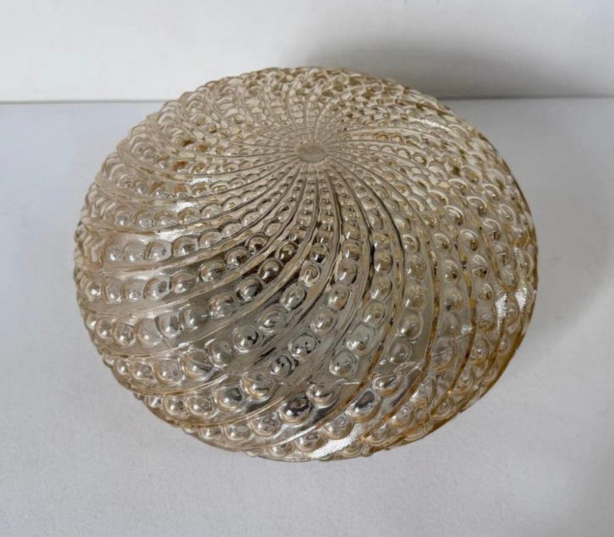 Mid Century plafonnière Helena Tynell amber glas pareltjes, Huis en Inrichting, Lampen | Plafondlampen, 21 cm, Helena Tynell, Zo goed als nieuw
