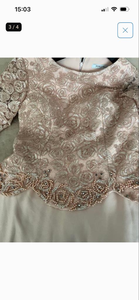 Abiye Elegante roze jurk met lange mouwen en parels, Kleding | Dames, Maat 38/40 (M), Ophalen of Verzenden, Zo goed als nieuw