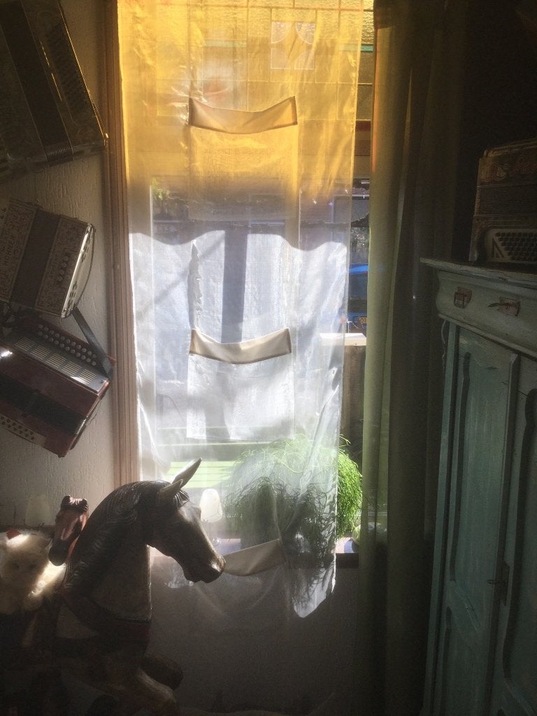 6 gordijnen met zakken, Wit, Ophalen of Verzenden, 70 cm, 250 cm
