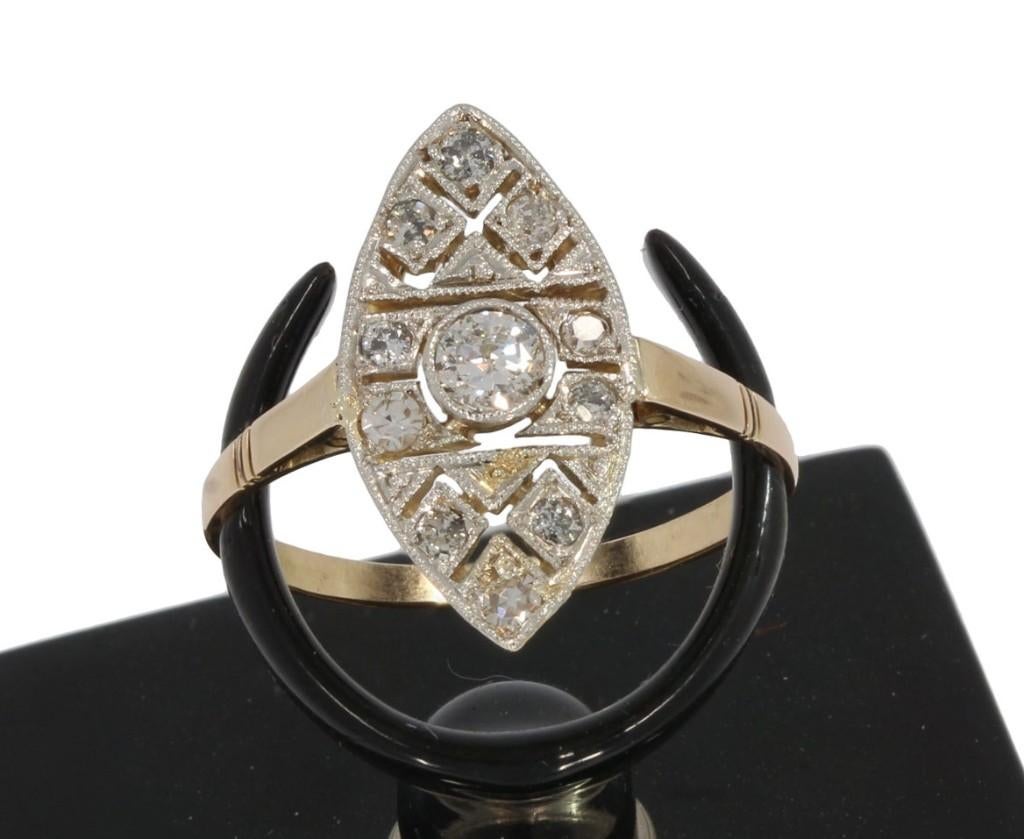 Art Deco diamanten antieke 14k gouden fraaie dames ring, Sieraden, Tassen en Uiterlijk, Antieke sieraden, Ring, Goud, Met edelsteen