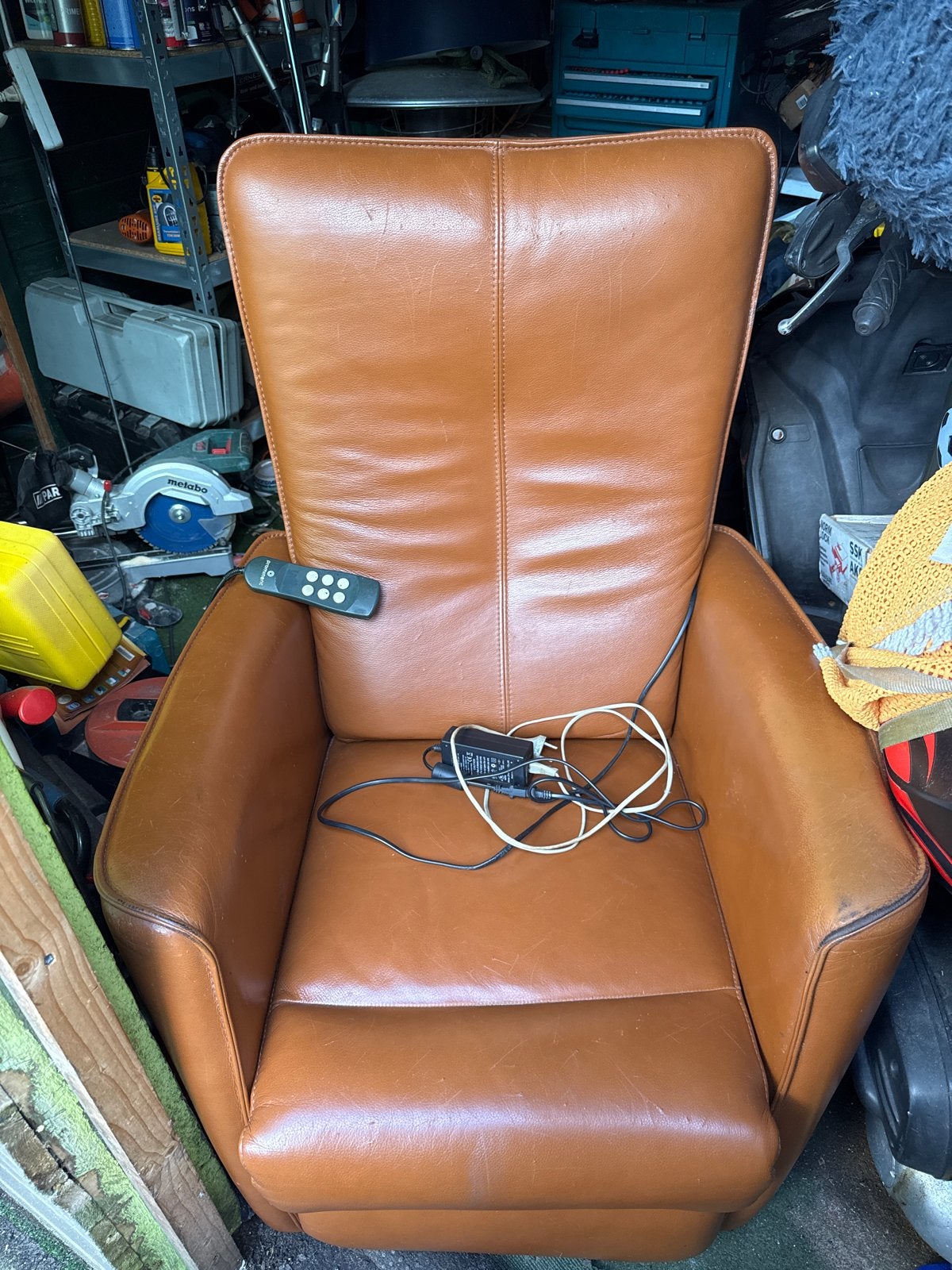 Leren relaxfauteuil met afstandsbediening, Ophalen, Gebruikt, Bruin, Leer
