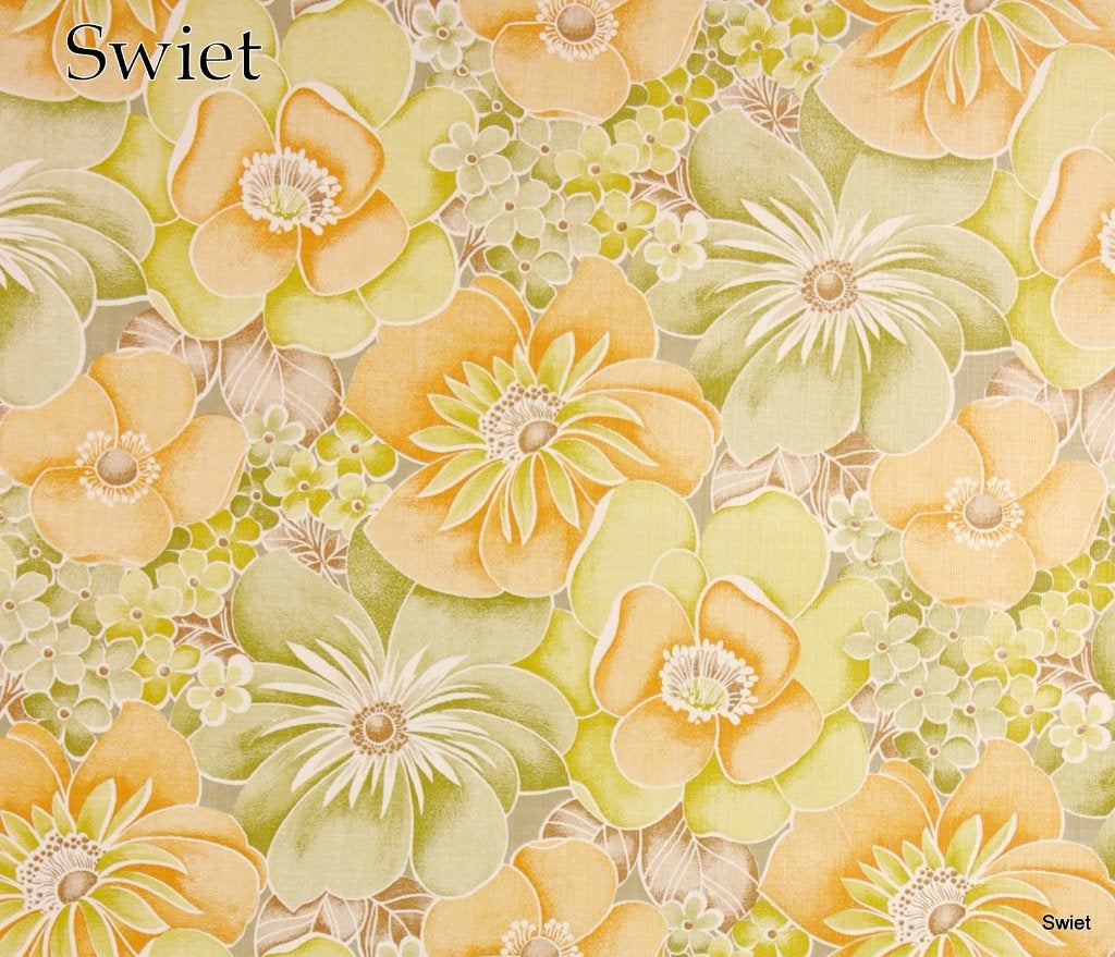 6615 vintage bloemen wallpaper lime green burnt orange swiet, Ophalen of Verzenden, Wit