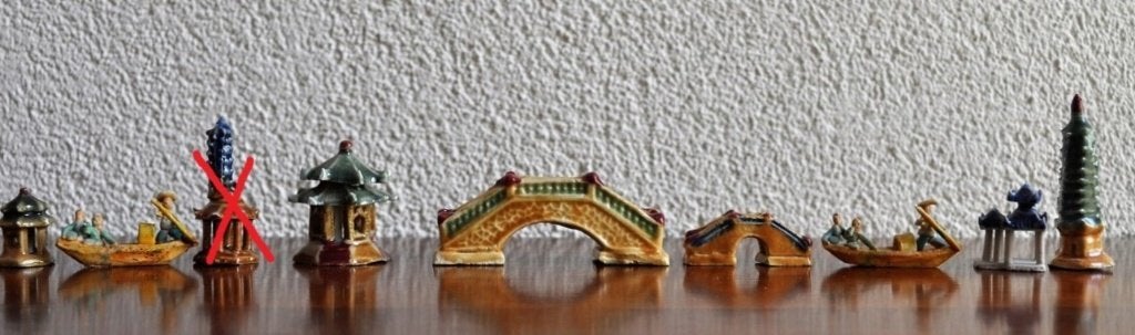 Vintage Miniatuur Beeldje Bonsai Figuur Boot Tempel 5,5 cm, Ophalen of Verzenden