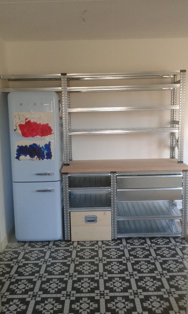 Unieke keukenkast industriele uitstraling van staal maatwerk, Huis en Inrichting, Keuken | Keukenelementen, Ophalen, 100 tot 150 cm