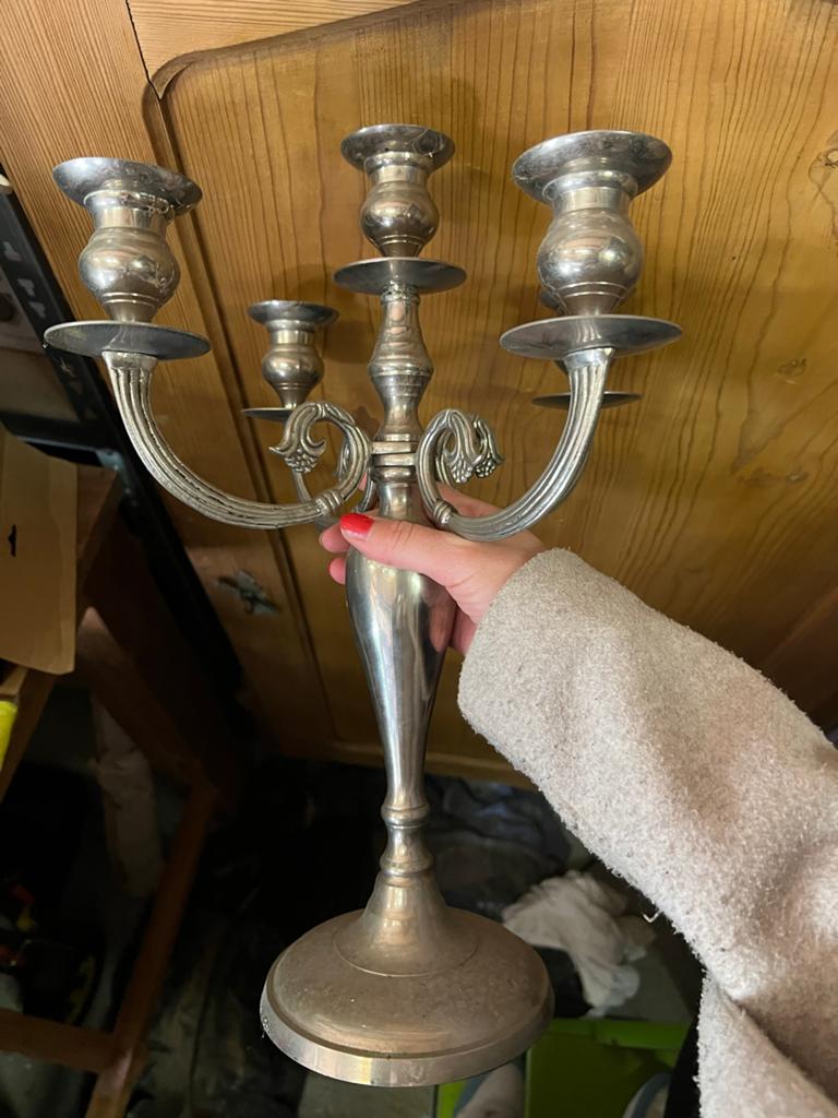 Vintage Zilveren Vijfarmige Kandelaar, Antiek en Kunst, Ophalen, Zilver