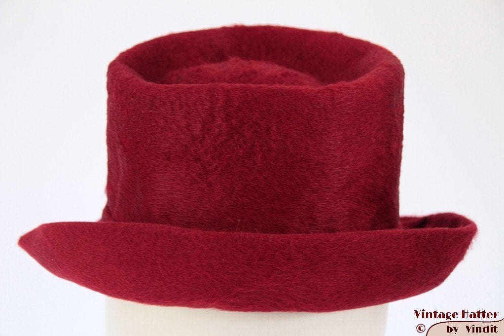 kleine Vintage Dameshoed rood haarvilt 54 gratis verzenden, 134 t/m 140, Gebruikt, Meisje, Hoed