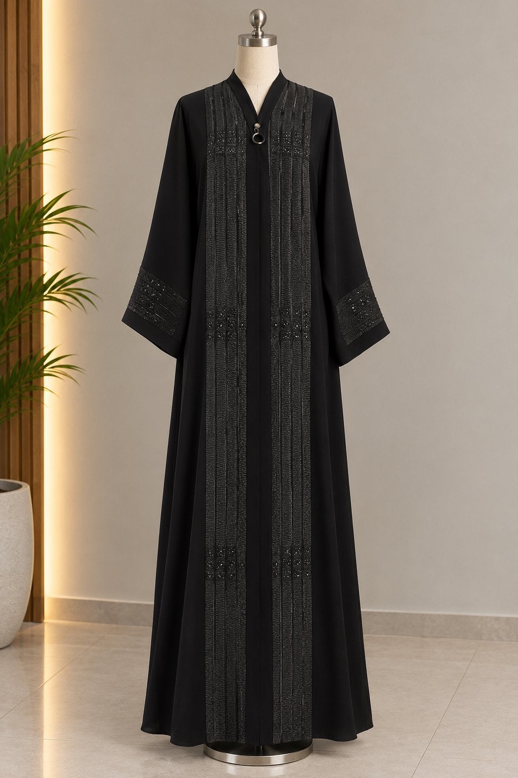 Elegante Zwarte Abaya met Borduurwerk, Maat 38/40 (M), Zwart, Ophalen of Verzenden, Zo goed als nieuw