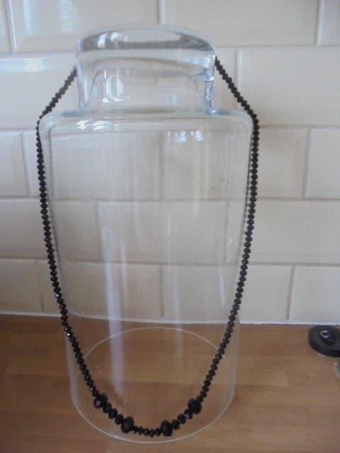 Vintage lange ketting glas kralen zwart, Ophalen of Verzenden, Zo goed als nieuw, Zwart, Overige materialen