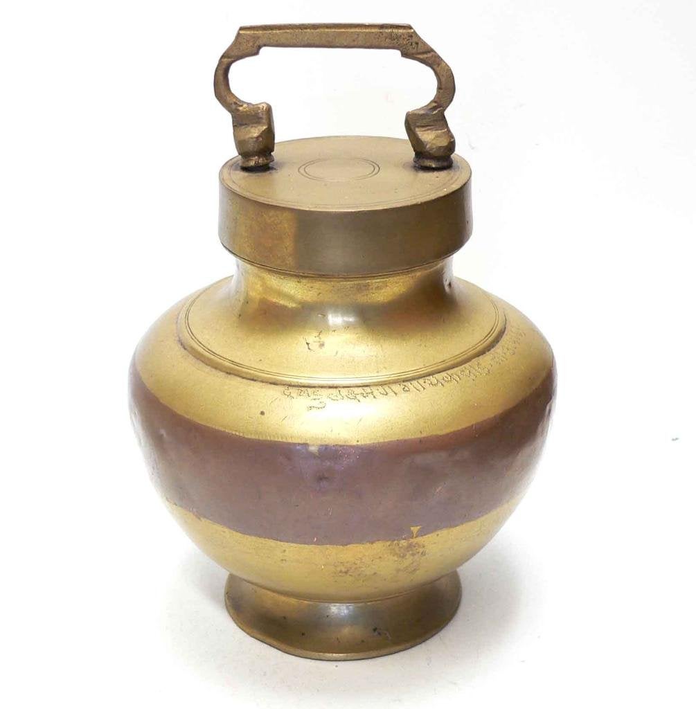 Antieke Urn uit India KK8 Hindu Hindoeisme koperen pot vaas, Ophalen of Verzenden
