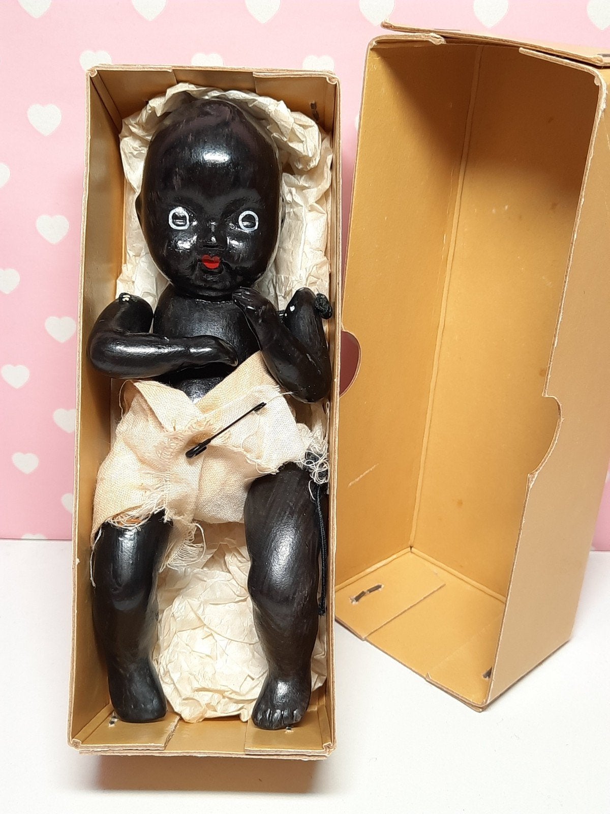 Vintage porseleinen babypopje in origineel doosje, Ophalen of Verzenden, Gebruikt, Babypop