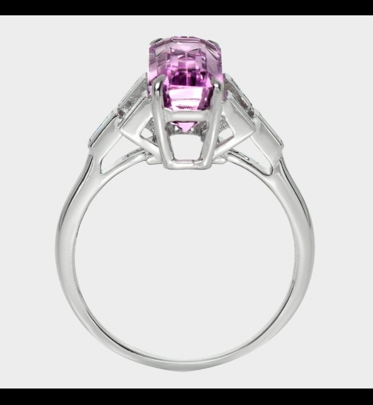 Witgouden ring met grote kunziet steen en diamanten, Nieuw, Ophalen of Verzenden, Kleiner dan 17, Roze